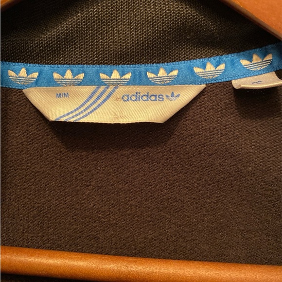 VGUC Adidas Track Warm Up Zip Up Jacket Triple Black All Over Logo Size Medium - Picture 4 of 6